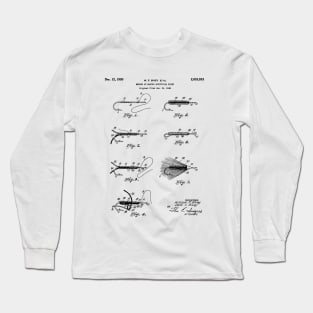 Fly Fishing Patent - Fisherman Art - Black And White Long Sleeve T-Shirt